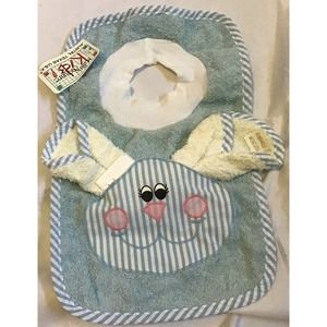 Blue Boy Bunny Washcloth Terry Cloth Bunny Bib Set Mullins Square Made in USA